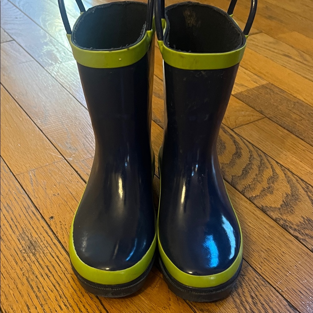 Children's Navy and Lime Rain Boots